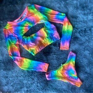 Towers Swimwear Painted Tie Dye 3-Piece Bikini Set